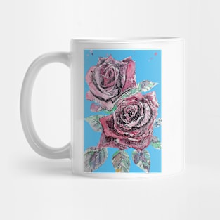 Red Rose Watercolor Painting on Blue Mug